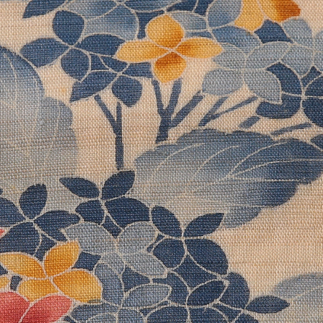 九寸名古屋帯（紬） 帯丈381cm カジュアル 名古屋仕立て ポイント柄 Cランク 正絹 紫陽花 クリーム系 1224-03255