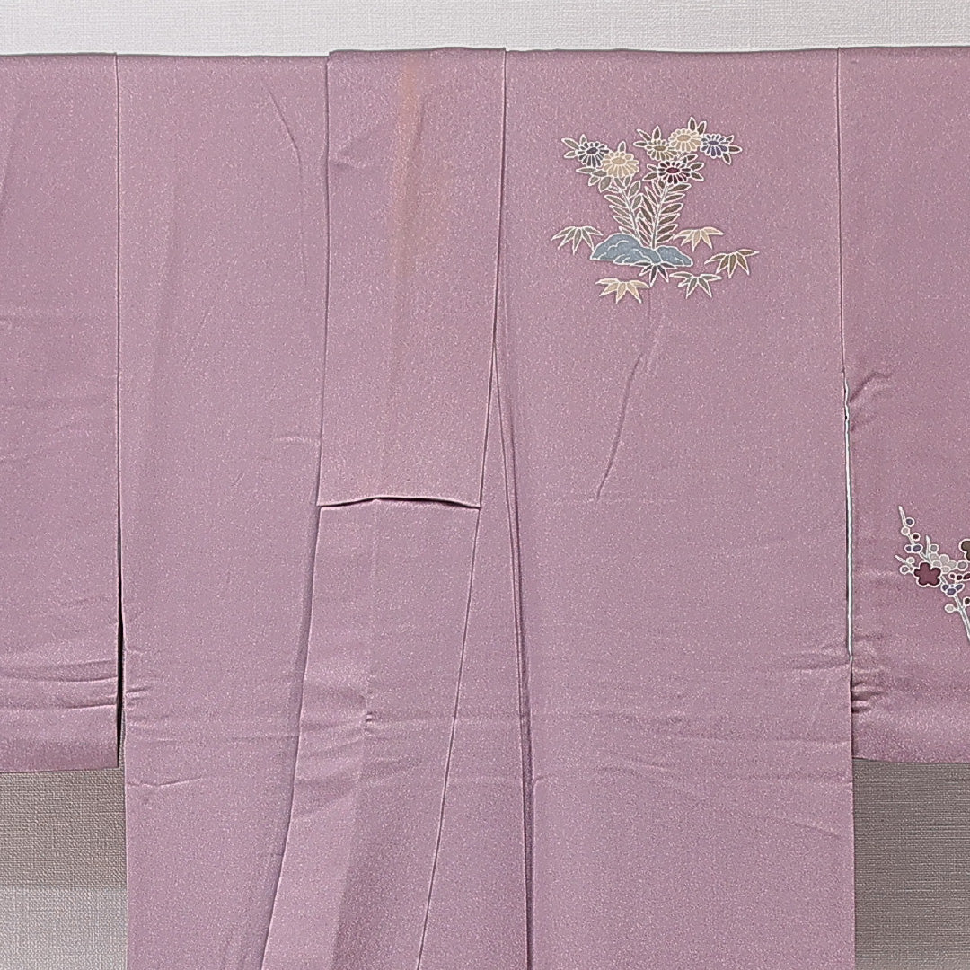 訪問着 袷 身丈172cm 裄丈63cm 正絹 Cランク セミフォーマル バチ衿 2XLサイズ 菊 笠松 紫系 HP 1217-15195