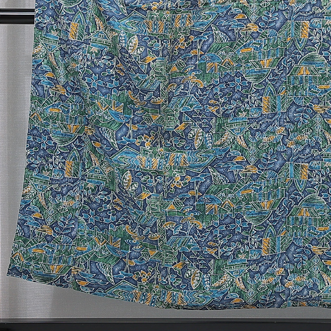 小紋 袷 身丈152cm 裄丈62cm 正絹 Aランク インフォーマル 広衿 Sサイズ チューリップ 笹 青系 RP 1221-15753