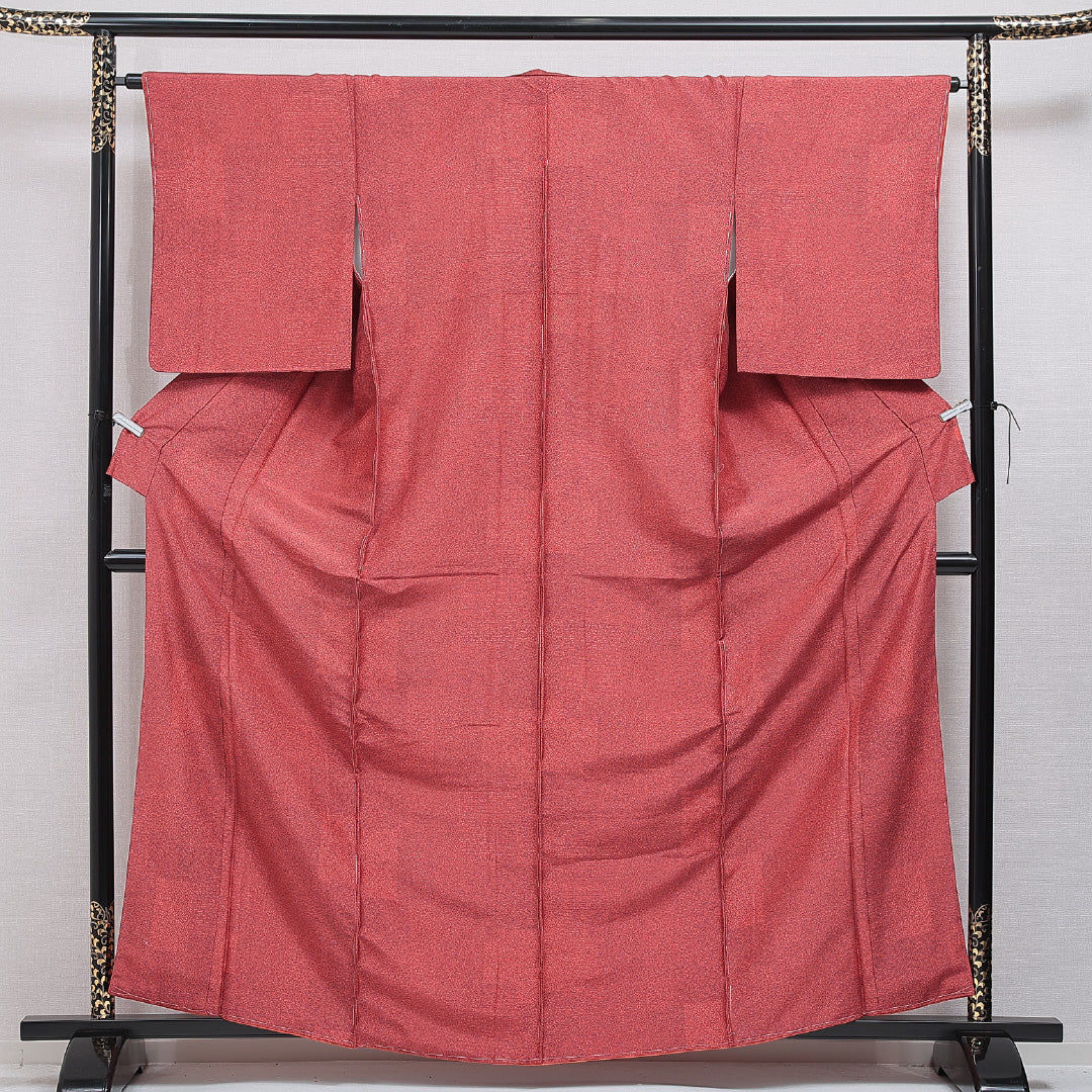 江戸小紋（寄せ柄） 洗える着物 袷 身丈160cm 裄丈65cm ポリエステル Sランク Lサイズ バチ衿 インフォーマル 落款 赤系 1262-16222