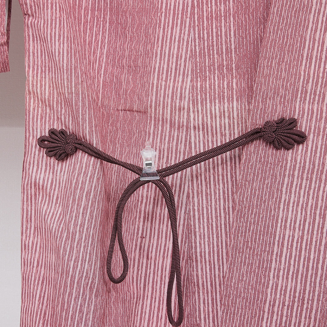 道中着 洗える着物 袷 身丈80cm 裄丈66cm ポリエステル Aランク Mサイズ バチ衿 カジュアル 縞 ピンク系 1264-15132