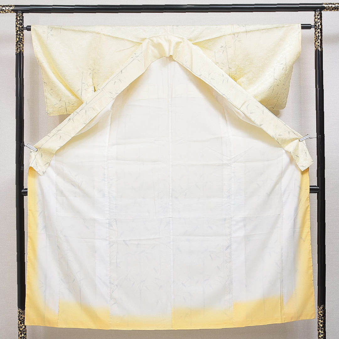 洗える着物 付下げ 袷 身丈150cm 裄丈62cm ポリエステル Sランク 紋意匠 (梅や紅葉) インフォーマル 広衿 Sサイズ 竹 黄系 RP 1218-15985