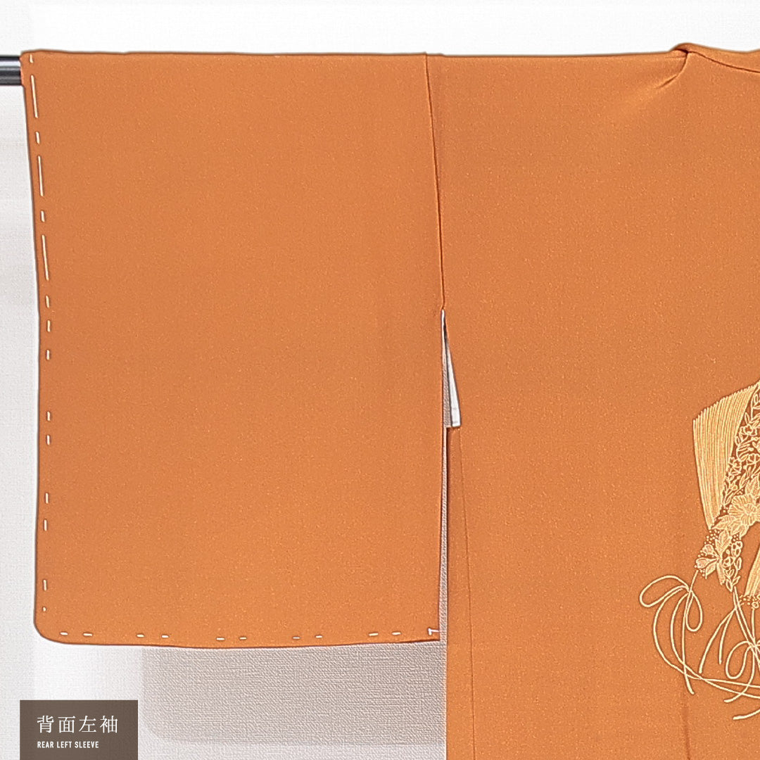 羽織 袷 身丈78cm 裄丈64cm 正絹 Aランク Mサイズ バチ衿 カジュアル 牡丹 茶系 1217-15137