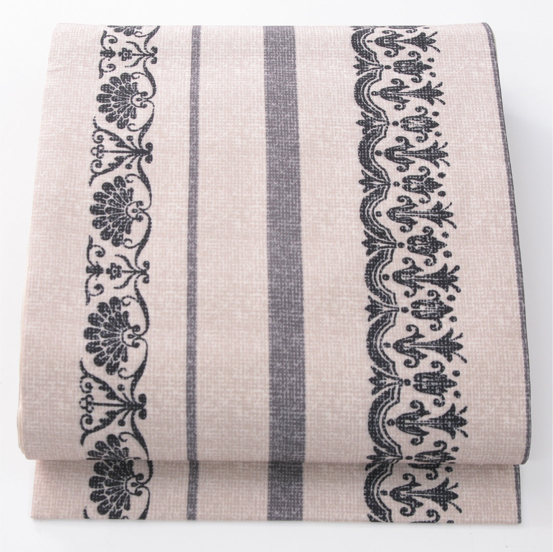 九寸名古屋帯 帯丈381cm カジュアル 松葉仕立て 全通 Sランク ポリエステル 染め帯 創作柄 ベージュ系 1224-04182