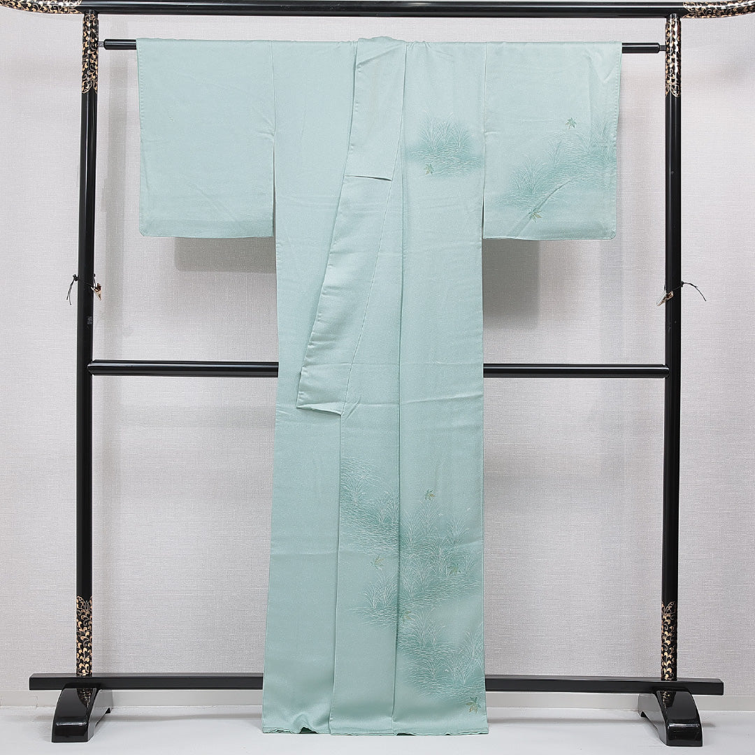 付下げ 袷 身丈166cm 裄丈62cm 正絹 Bランク インフォーマル 広衿 XLサイズ 芝草 楓 青系 RP 1218-15500