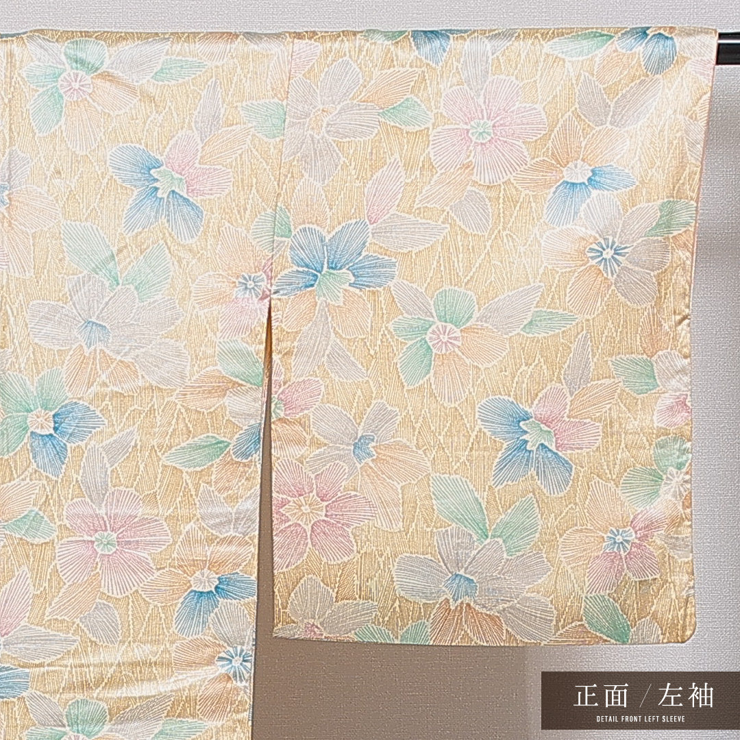 小紋 洗える着物 袷 身丈155cm 裄丈63cm ポリエステル Cランク Mサイズ 広衿 インフォーマル 花柄 朱系 1215-16116