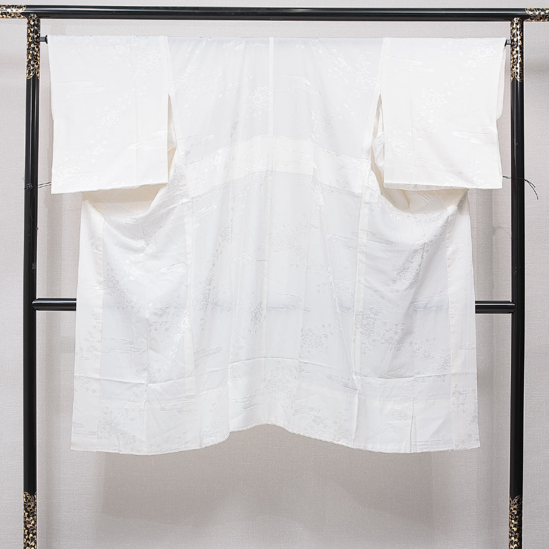 長襦袢 単衣 身丈126cm 裄丈67cm 正絹 Sランク Mサイズ バチ衿 梅 クリーム系 1229-15672