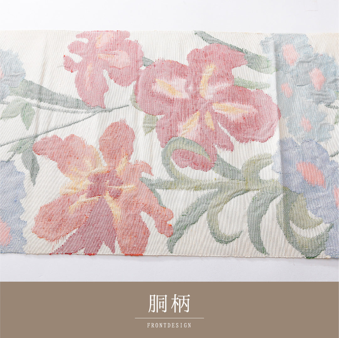 八寸名古屋帯（紬） 帯丈366cm カジュアル 松葉仕立て 六通 Aランク 正絹 花柄 クリーム系 1224-03909