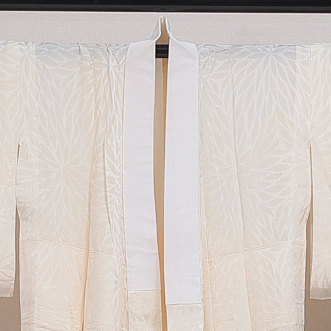 長襦袢 無双袖 身丈116cm 裄丈60cm 正絹 Bランク XSサイズ 菊 クリーム系 RP 1239-16533