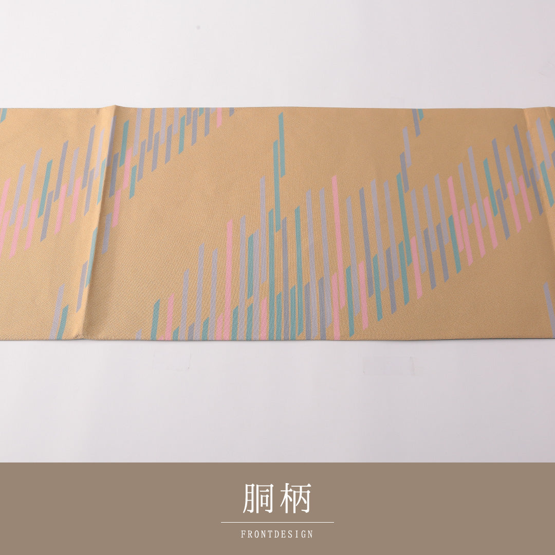 袋帯 帯丈440cm 正絹 全通 カジュアル 創作柄 ベージュ系 黄系 1243-01780