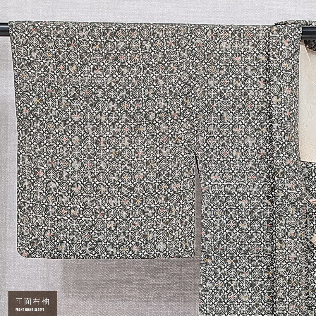 羽織 袷 身丈82cm 裄丈63cm 正絹 Aランク カジュアル Sサイズ 紐あり 創作柄 緑系 RP 1232-16195