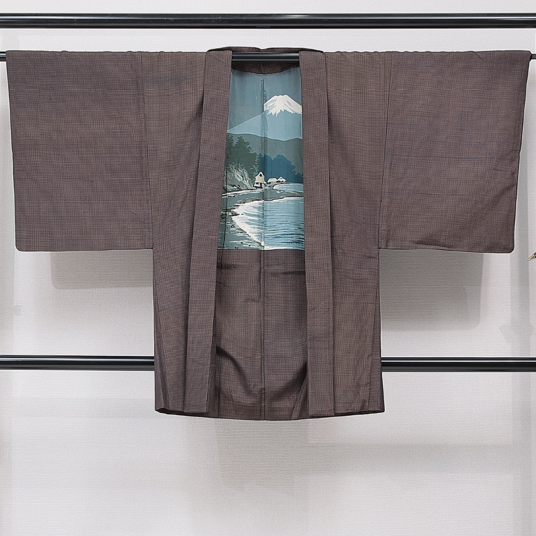 羽織 男性用 袷 身丈91cm 裄丈67cm 正絹 Cランク カジュアル Sサイズ 無地 茶系 LP 1235-15450