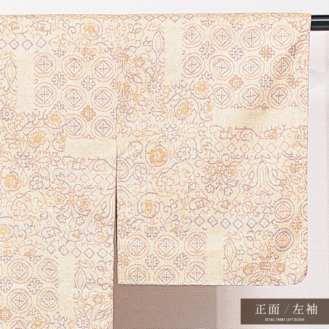 紬 袷 身丈146cm 裄丈58cm 正絹 Sランク カジュアル 広衿 XSサイズ 花柄 クリーム系 RP 1223-15087