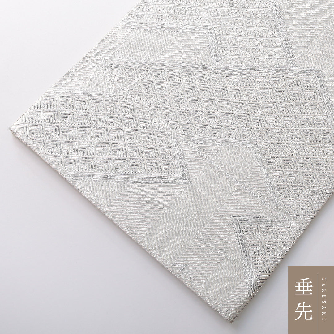 袋帯 帯丈436cm 正絹 全通 フォーマル 松皮菱 吉祥文様 銀系 1243-02150