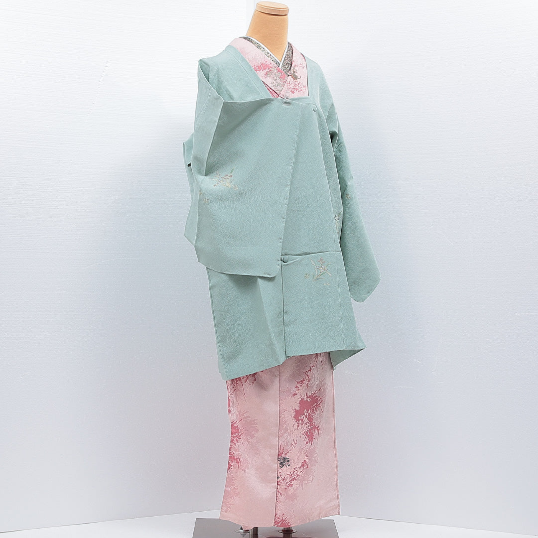 道行コート 袷 身丈92cm 裄丈66cm 正絹 Sランク セミフォーマル Mサイズ 金駒刺繍 ポケットあり 菖蒲 水色系 M4 1237-16860