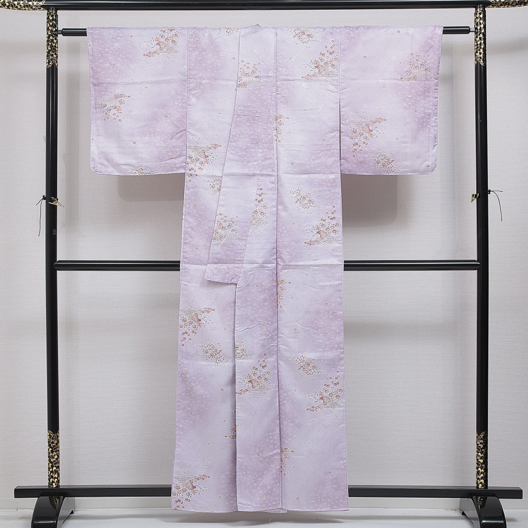 洗える着物 小紋 袷 身丈157cm 裄丈63cm ポリエステル Sランク インフォーマル 広衿 Mサイズ 古典柄 紫系 RP 1221-16102