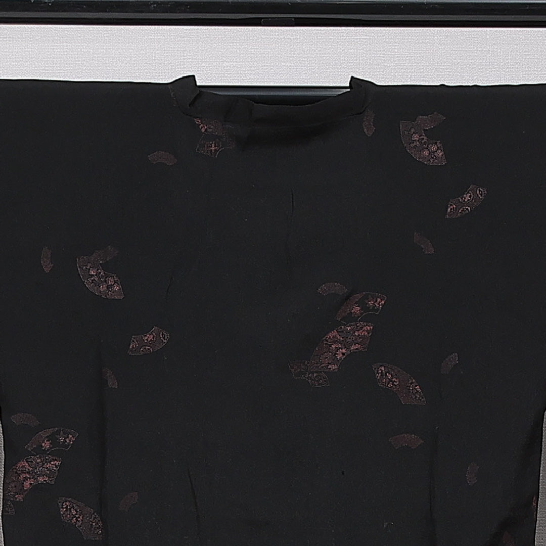 アンティーク 道行コート 袷 身丈81cm 裄丈62cm 正絹 Aランク Sサイズ 扇 黒系 1263-15461