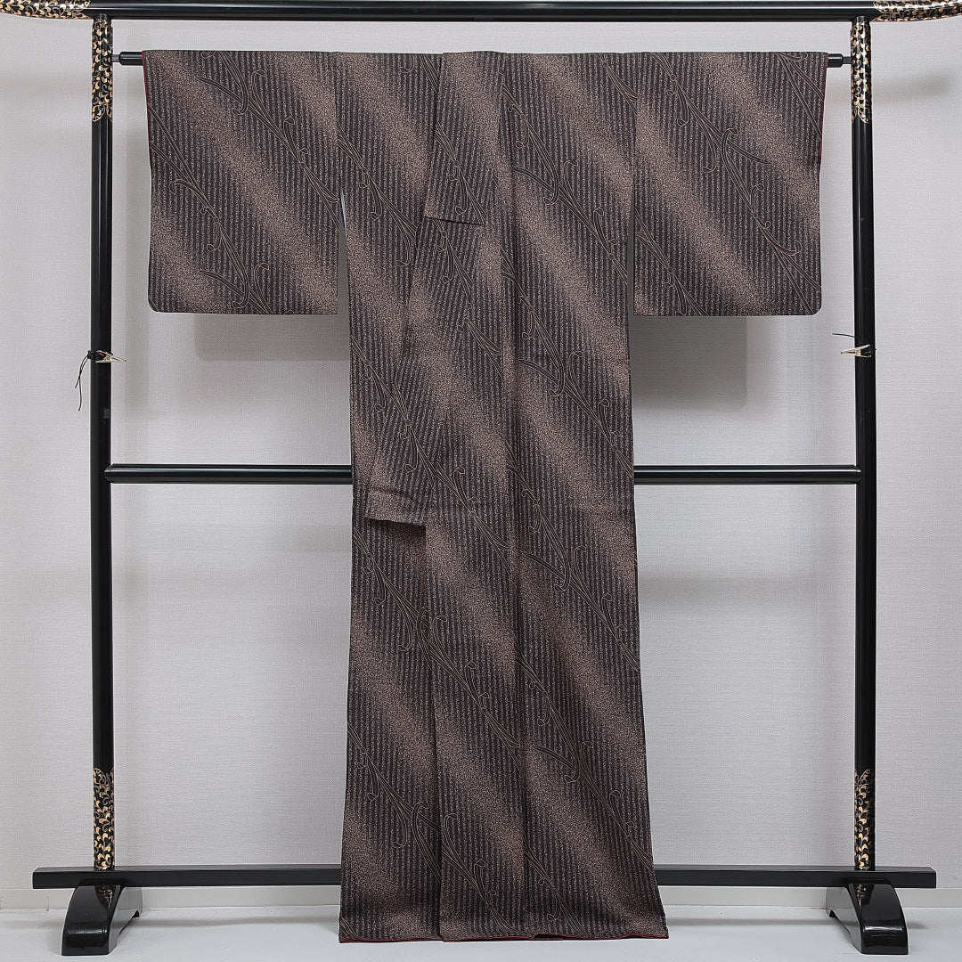 洗える着物 小紋 袷 身丈168cm 裄丈68cm ポリエステル Sランク インフォーマル 広衿 XLサイズ 創作柄 黒系 RP 1221-16411