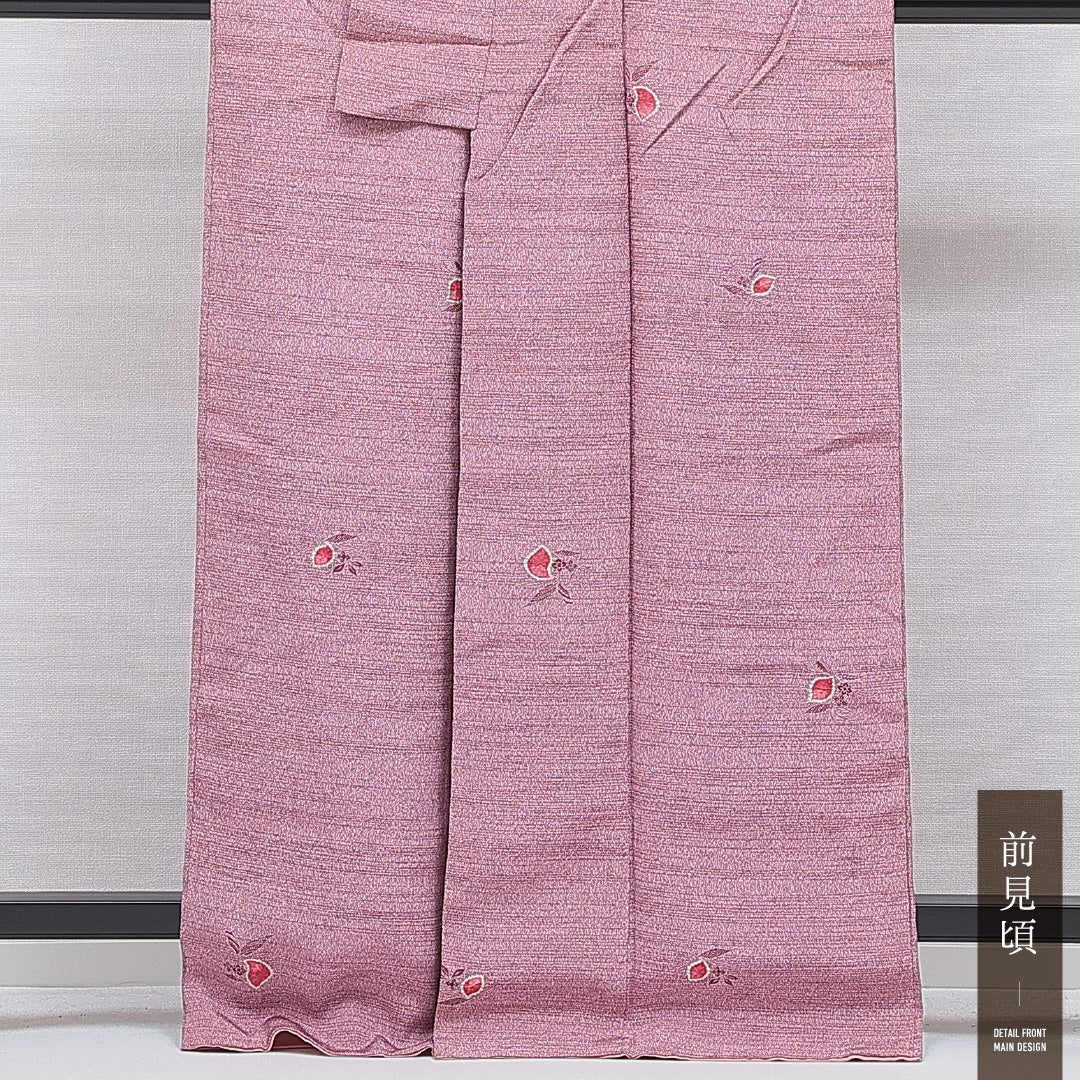 小紋 袷 身丈165cm 裄丈64cm 正絹 Aランク XLサイズ 広衿 インフォーマル 部分絞り 花柄 紫系 1215-16667