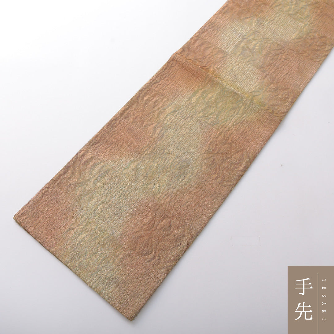 袋帯 帯丈436cm フォーマル 全通 Sランク 正絹 ふくれ織 無地 金系 1223-02071