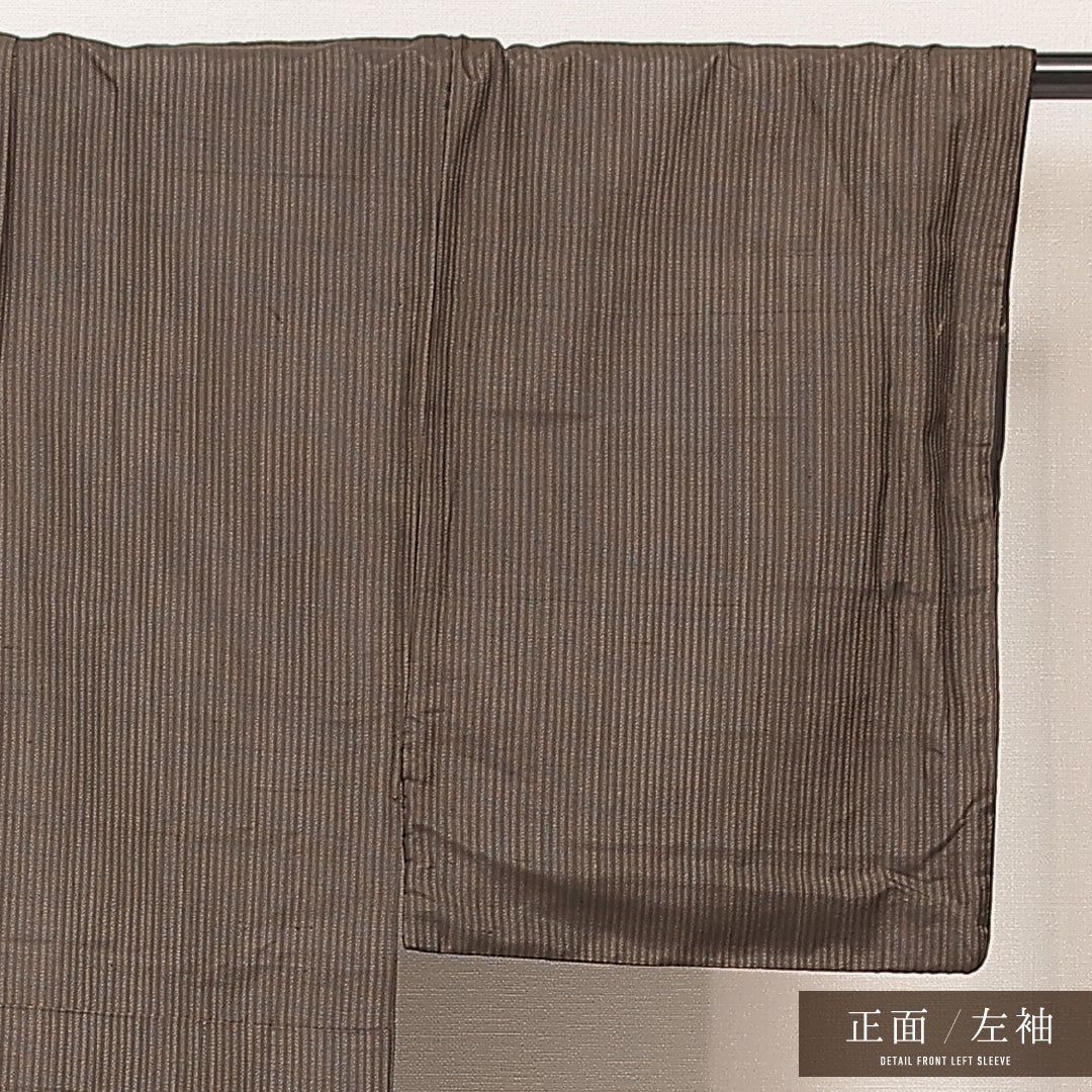 男着物 袷 身丈138cm 裄丈63cm 正絹 Aランク カジュアル 棒衿 Sサイズ 縞 茶系 RP 1224-16923