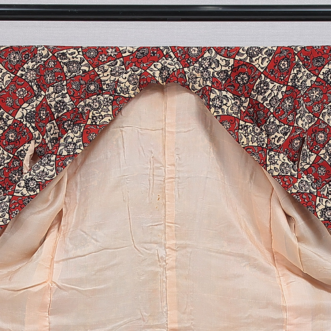 アンティーク 小紋 袷 身丈151cm 裄丈60cm 正絹 Cランク Sサイズ バチ衿 花柄 多色系 赤系 1215-16035