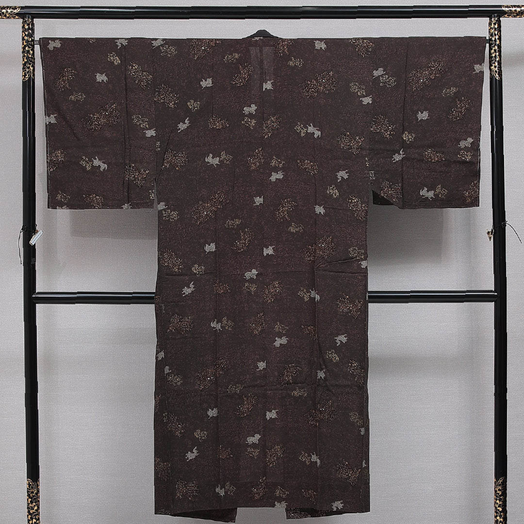 長襦袢 男性用 単衣 身丈142cm 裄丈66cm 正絹 Sランク Lサイズ 唐獅子 茶系 RP 1241-16502