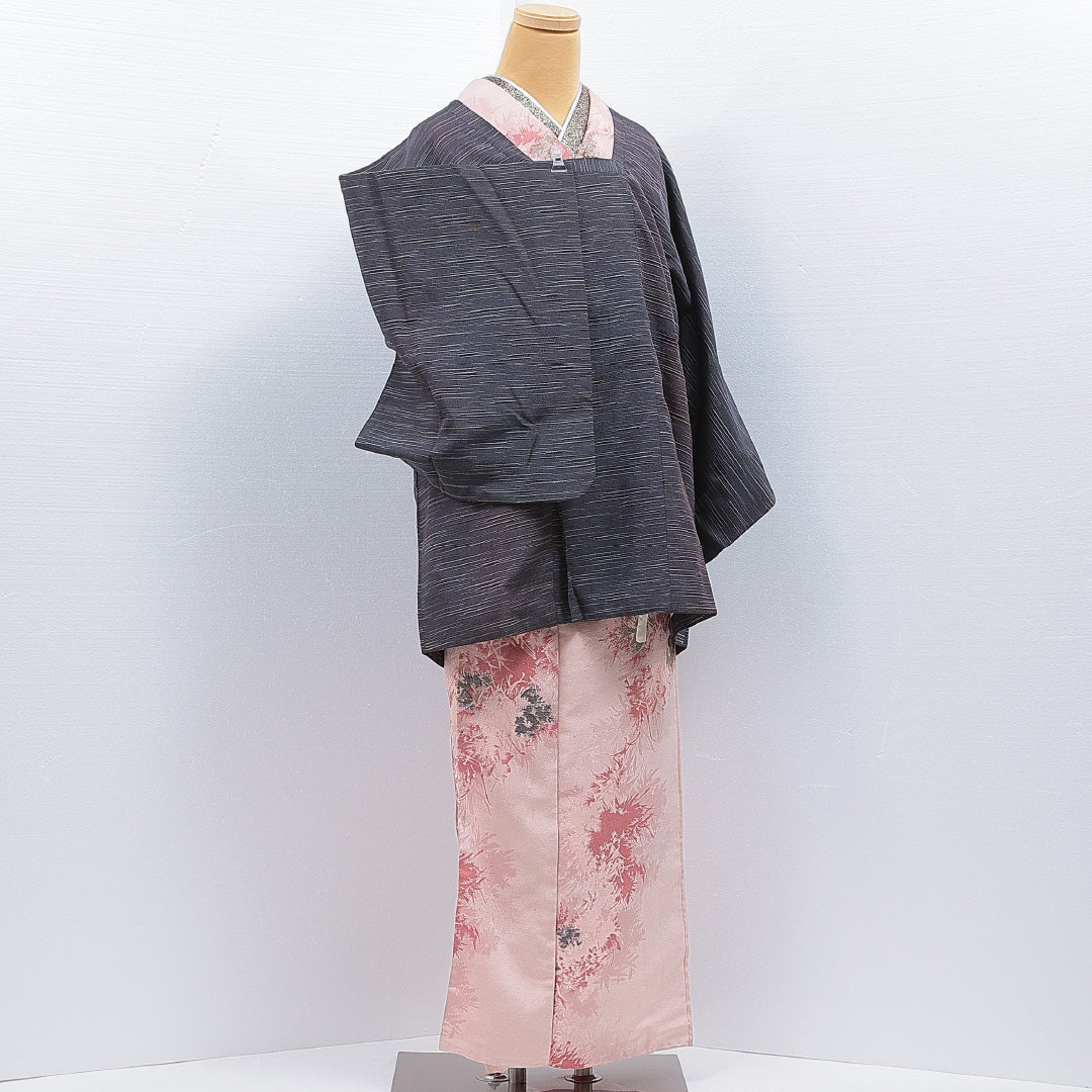 道行コート 洗える着物 袷 身丈84cm 裄丈64cm ポリエステル Cランク Mサイズ フォーマル ポケットあり 織り出し 抽象柄 紺系 1263-16866