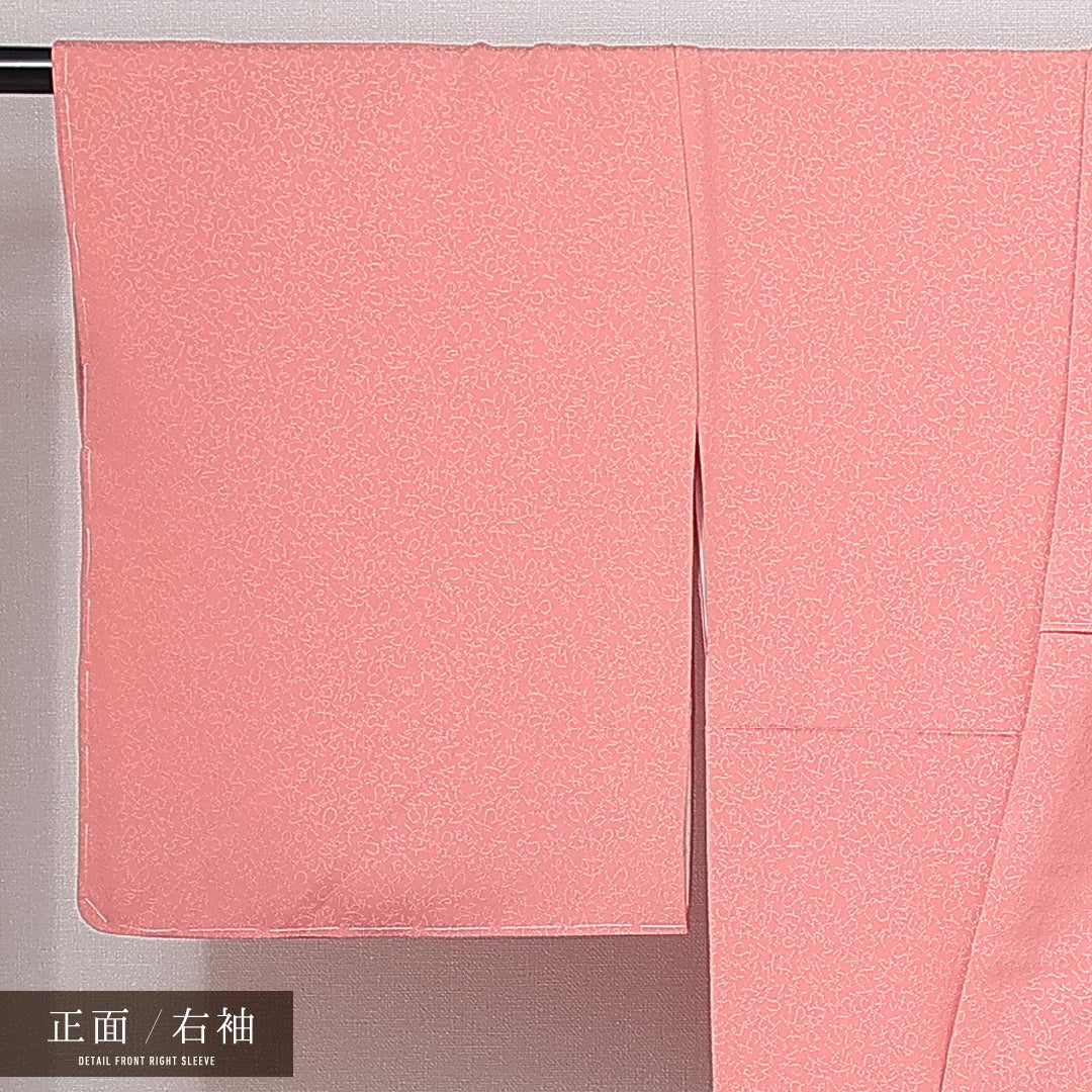 未使用品 江戸小紋 袷 身丈158cm 裄丈66cm 正絹 Sランク 一つ紋 (三つ柏) セミフォーマル 広衿 Mサイズ 創作柄 ピンク系 RP 1220-15013