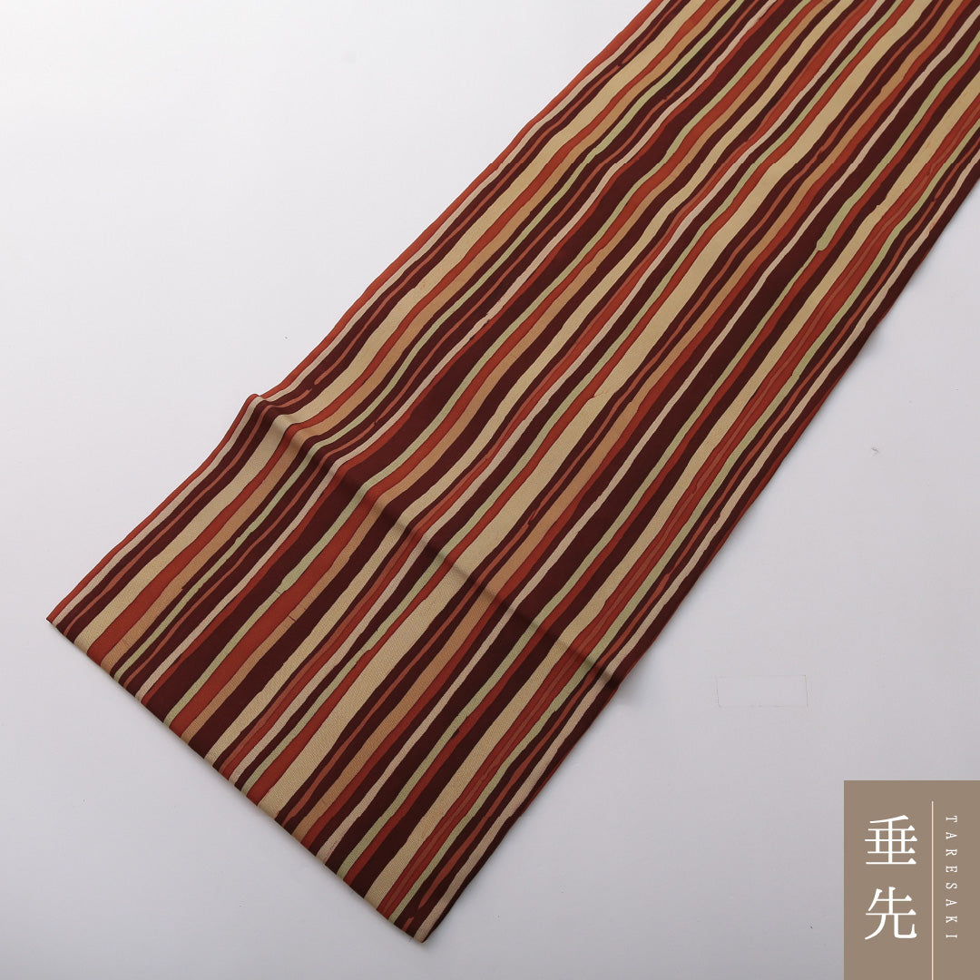九寸名古屋帯 帯丈360cm カジュアル 名古屋仕立て 全通 Cランク 正絹 染め帯 縞 多色系 1224-03568