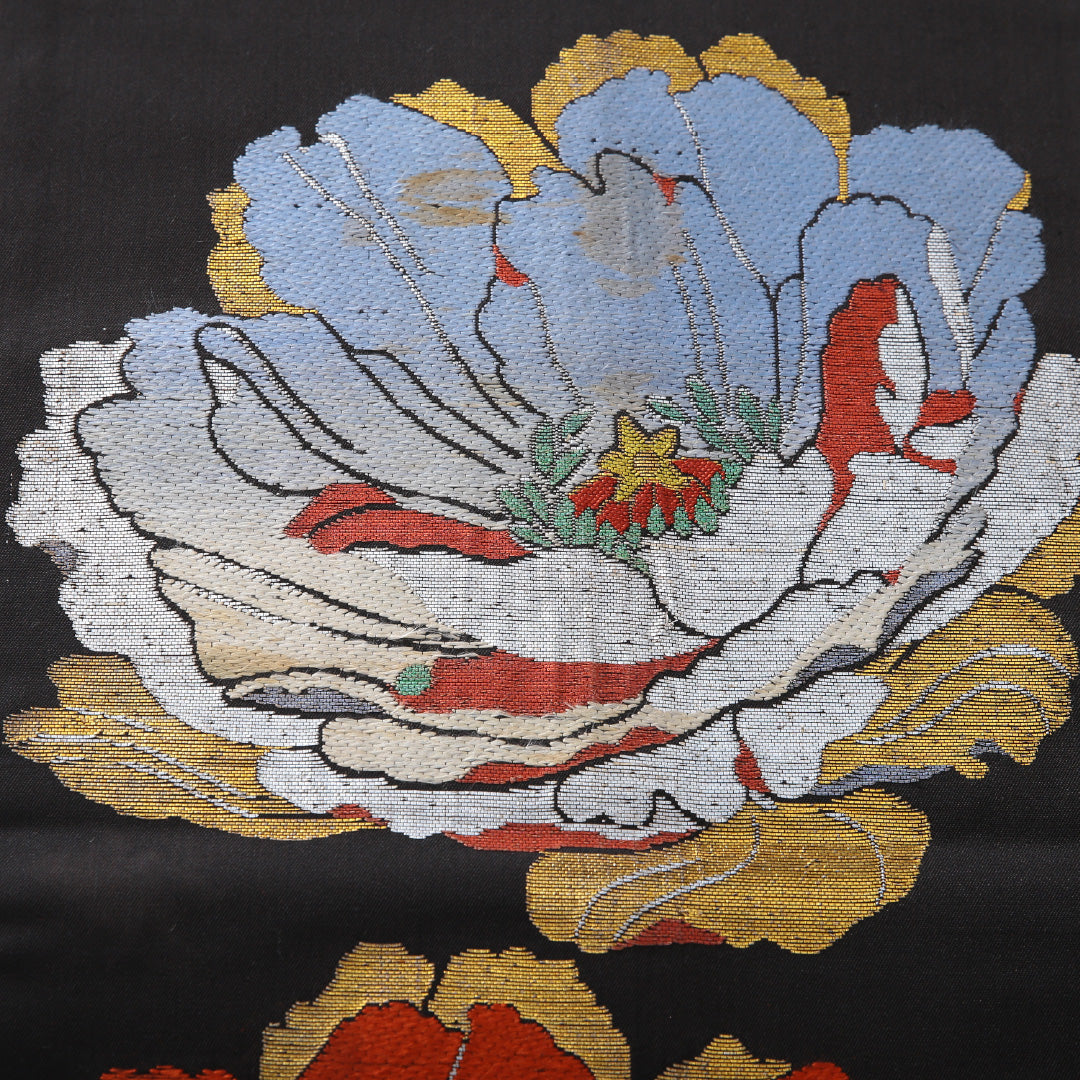 アンティーク 袋帯 帯丈414cm 六通 帯芯なし Bランク 正絹 黒系 1223-02170