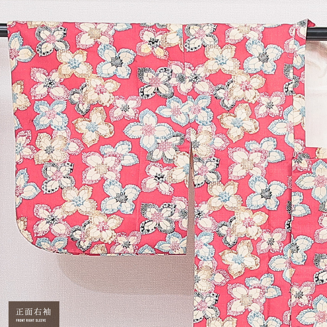 道行コート 袷 身丈73cm 裄丈62cm 正絹 Cランク カジュアル Sサイズ 花柄 ピンク系 HP 1237-16450