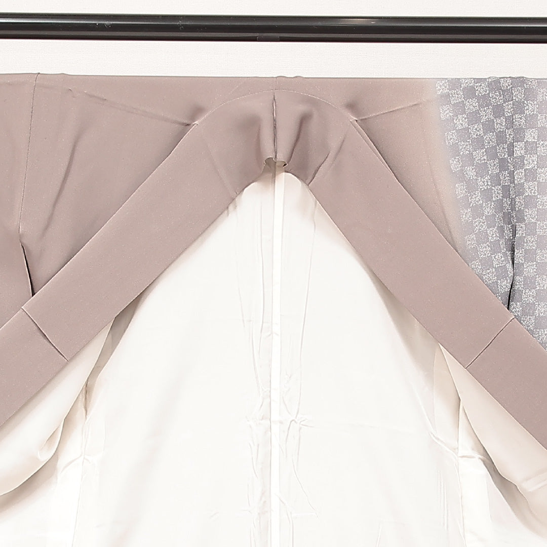 付下げ 袷 身丈174cm 裄丈68cm 正絹 Cランク 2XLサイズ 広衿 インフォーマル 市松 創作柄 グレー系 1261-16879