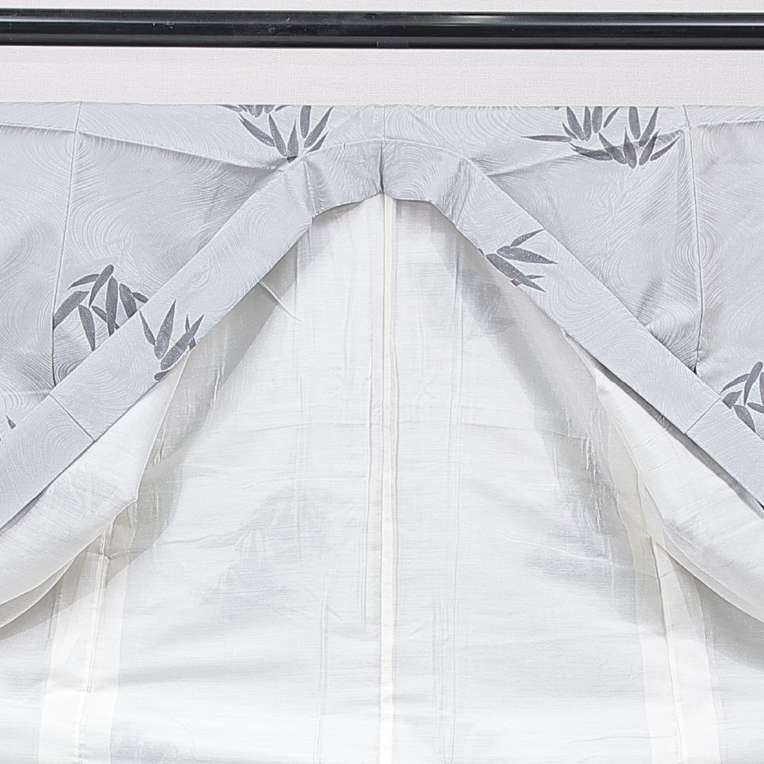 紬 袷 身丈156cm 裄丈63cm 正絹 Cランク Mサイズ バチ衿 カジュアル 笹 水色系 1216-15651