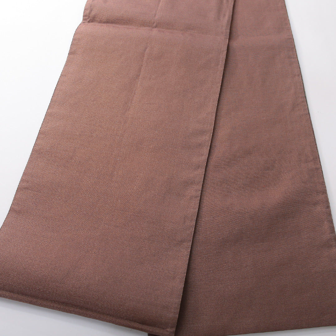 袋帯 帯丈452cm 正絹 六通 帯端のみ未仕立て セミフォーマル ふくれ織 菊 茶系 1243-02094