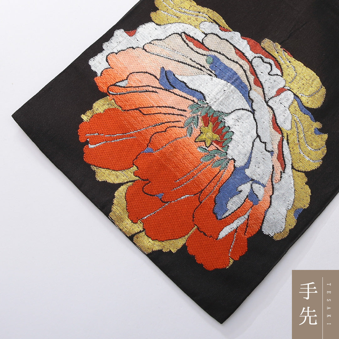 アンティーク 袋帯 帯丈414cm 六通 帯芯なし Bランク 正絹 黒系 1223-02170