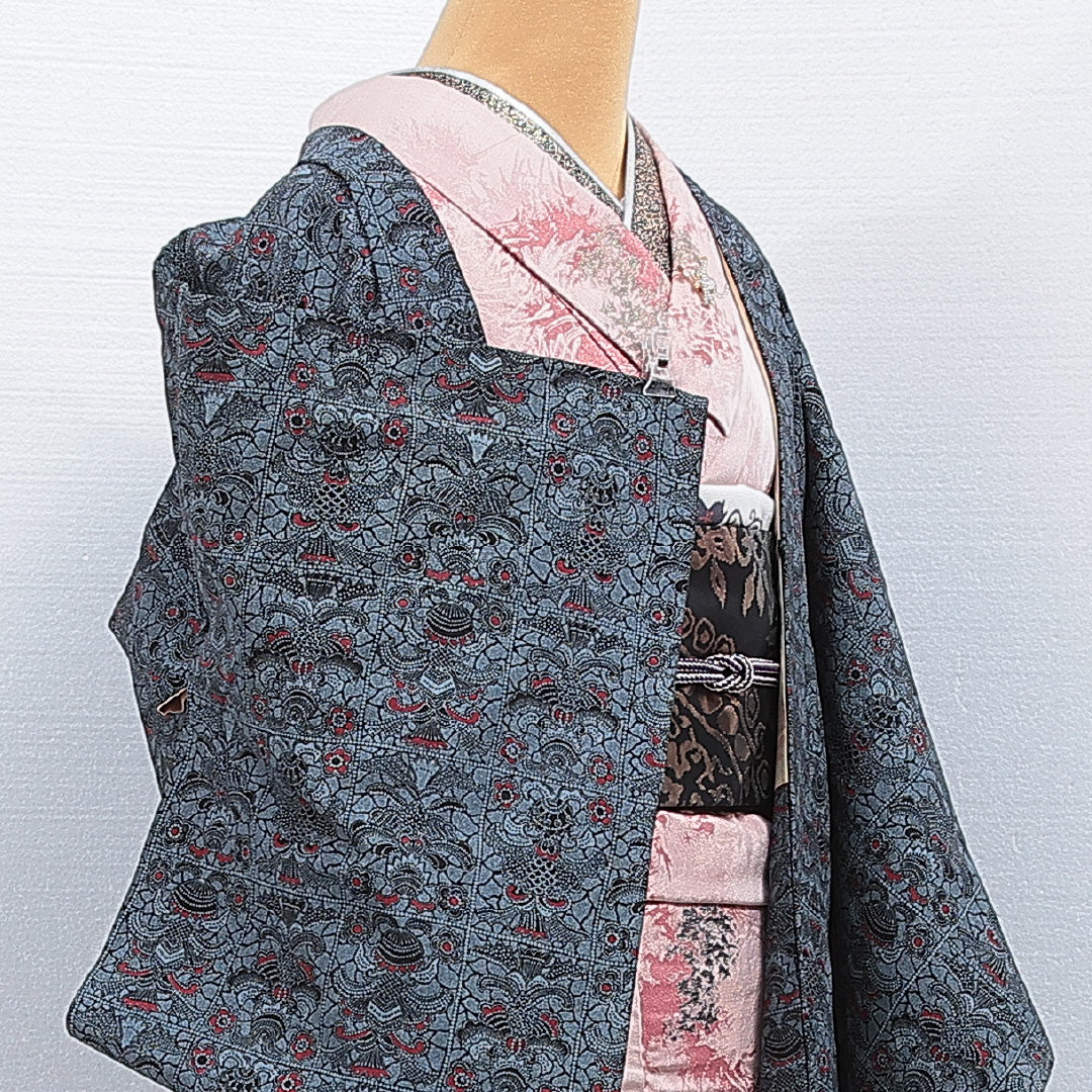 羽織 袷 身丈78cm 裄丈61cm 正絹 Aランク カジュアル Sサイズ 創作柄 水色系 RP 1232-16136