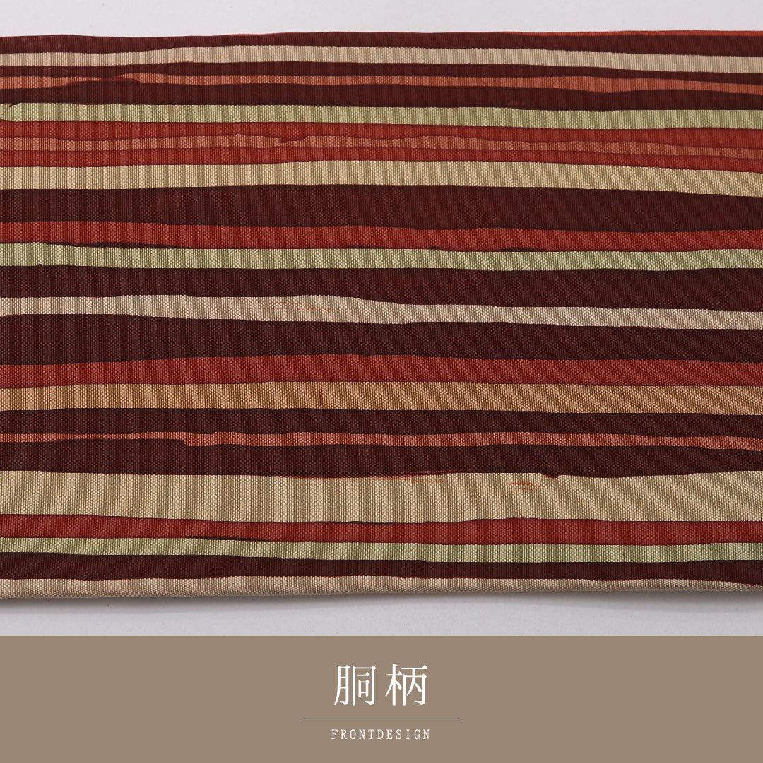 九寸名古屋帯 帯丈360cm カジュアル 名古屋仕立て 全通 Cランク 正絹 染め帯 縞 多色系 1224-03568