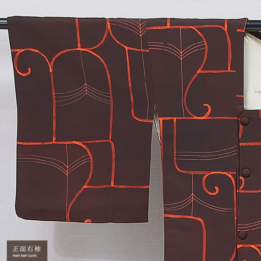 道行コート 袷 身丈78cm 裄丈61cm 正絹 Sランク セミフォーマル Sサイズ ポケットあり 創作柄 茶系 RP 1237-16857