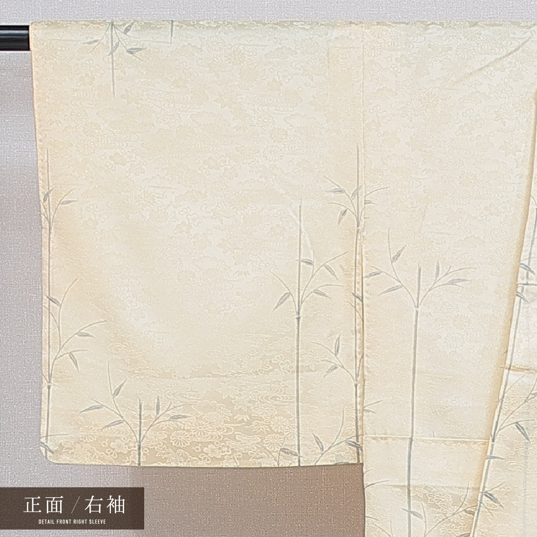 洗える着物 付下げ 袷 身丈150cm 裄丈62cm ポリエステル Sランク 紋意匠 (梅や紅葉) インフォーマル 広衿 Sサイズ 竹 黄系 RP 1218-15985