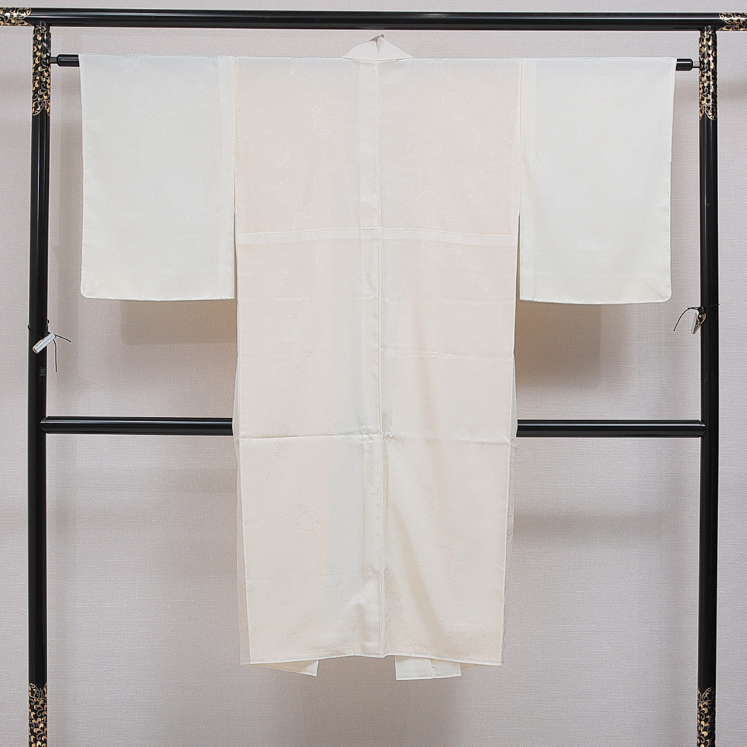 長襦袢 無双袖 身丈128cm 裄丈62cm 正絹 Aランク Lサイズ 菊 ベージュ系 RP 1239-16545