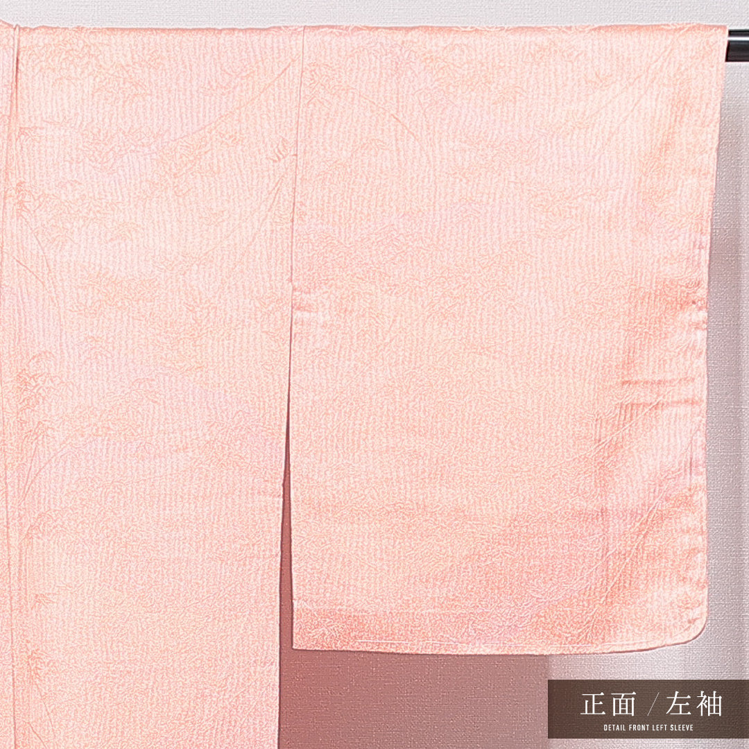 小紋 袷 身丈157cm 裄丈63cm 正絹 Sランク インフォーマル 広衿 Mサイズ 笹 朱系 RP 1221-15580