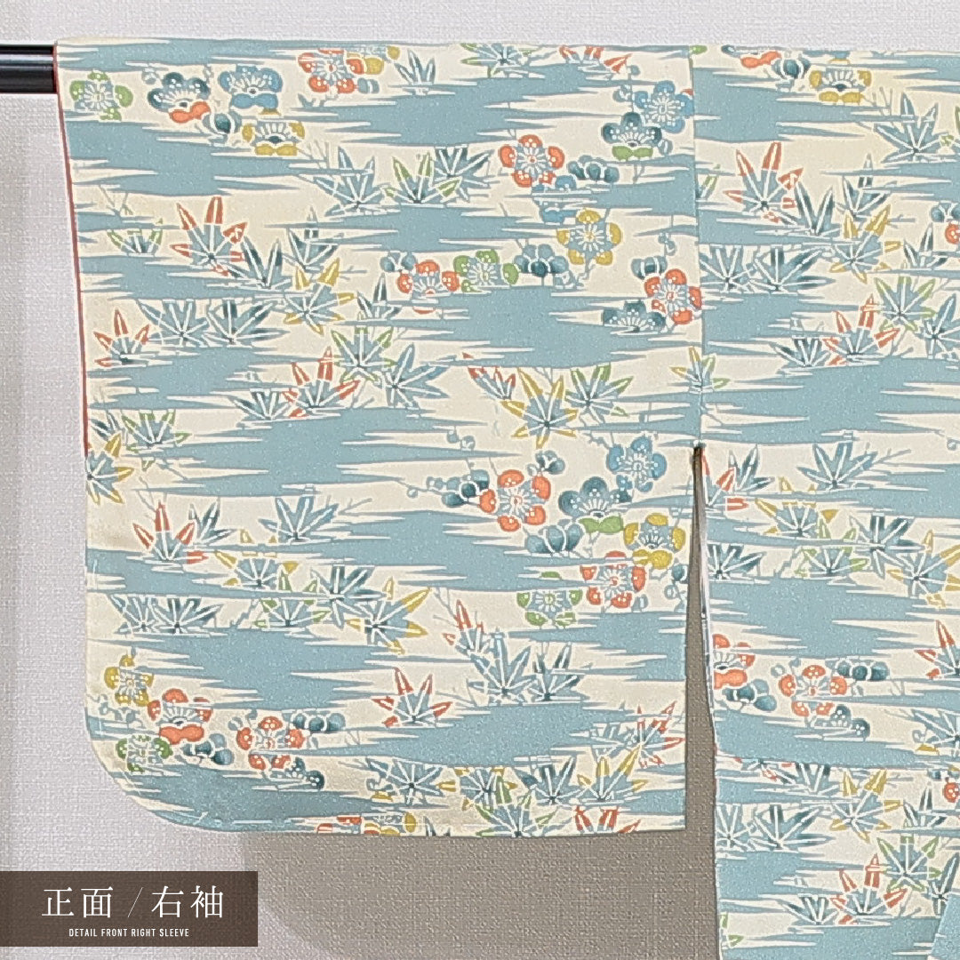 小紋 袷 身丈150cm 裄丈61cm 正絹 Sランク インフォーマル 広衿 Sサイズ 梅 紅葉 クリーム系 RP 1221-15518