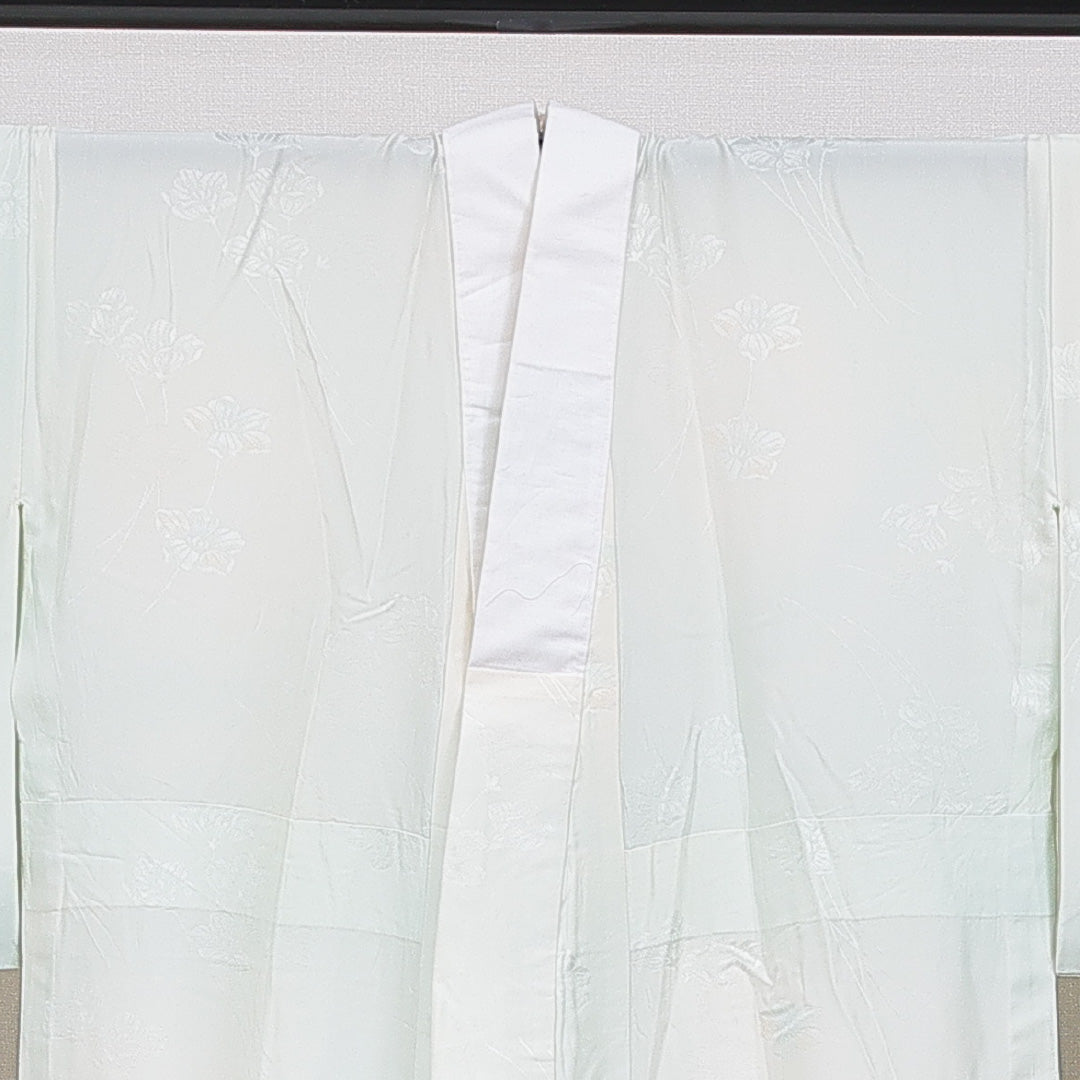 長襦袢 無双袖 身丈127cm 裄丈63cm 正絹 Cランク Mサイズ 花柄 水色系 1229-16691