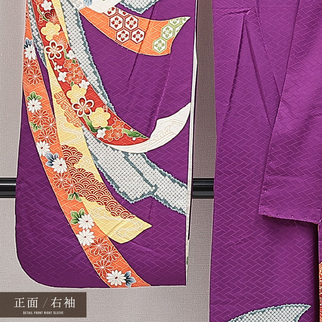 振袖 袷 身丈156cm 裄丈65cm フォーマル Sランク Mサイズ 正絹 広衿 吉祥文様 金駒刺繍 1213-F0629