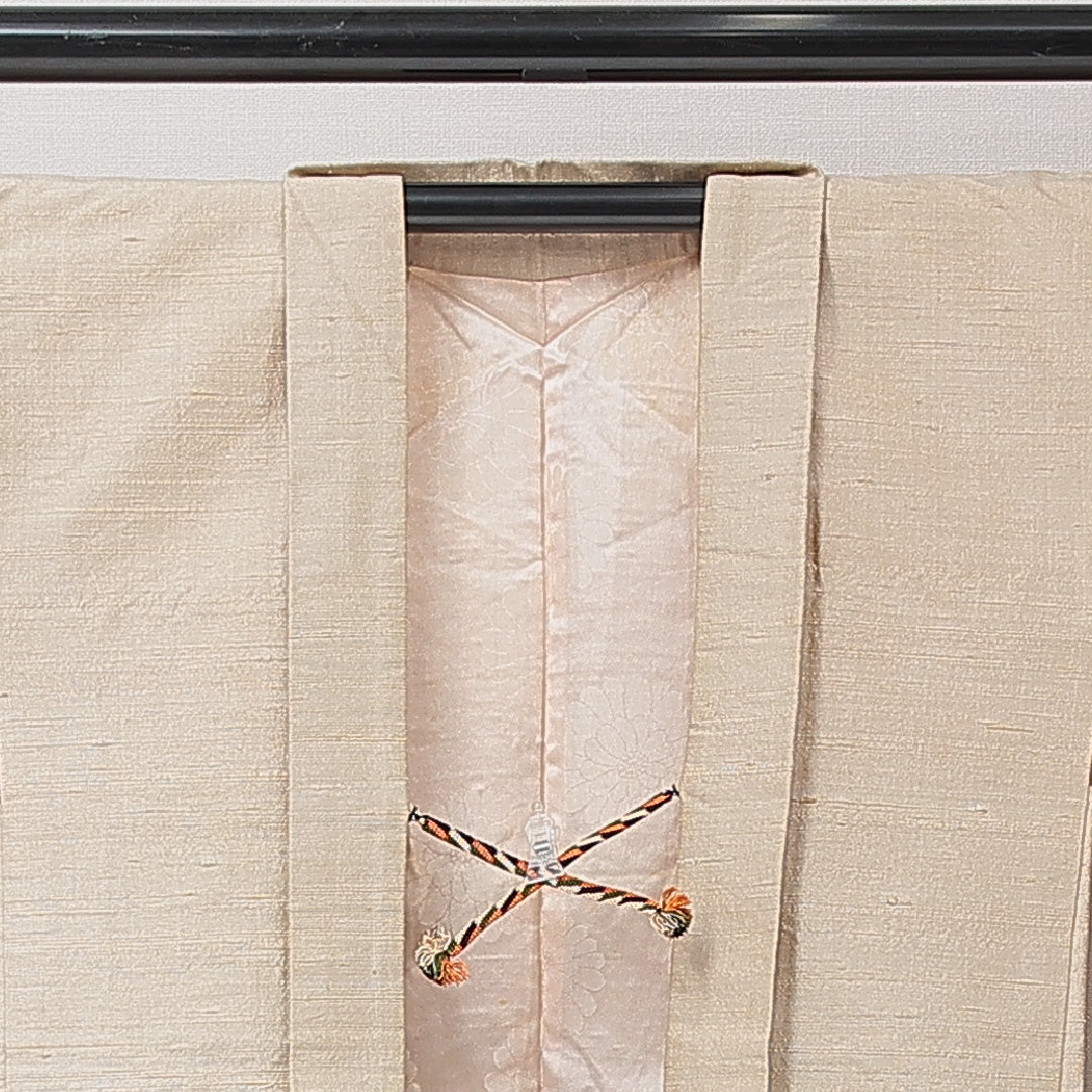 羽織 袷 身丈73cm 裄丈62cm 正絹 Cランク カジュアル Sサイズ 紐あり 無地 ベージュ系 LP 1232-15254