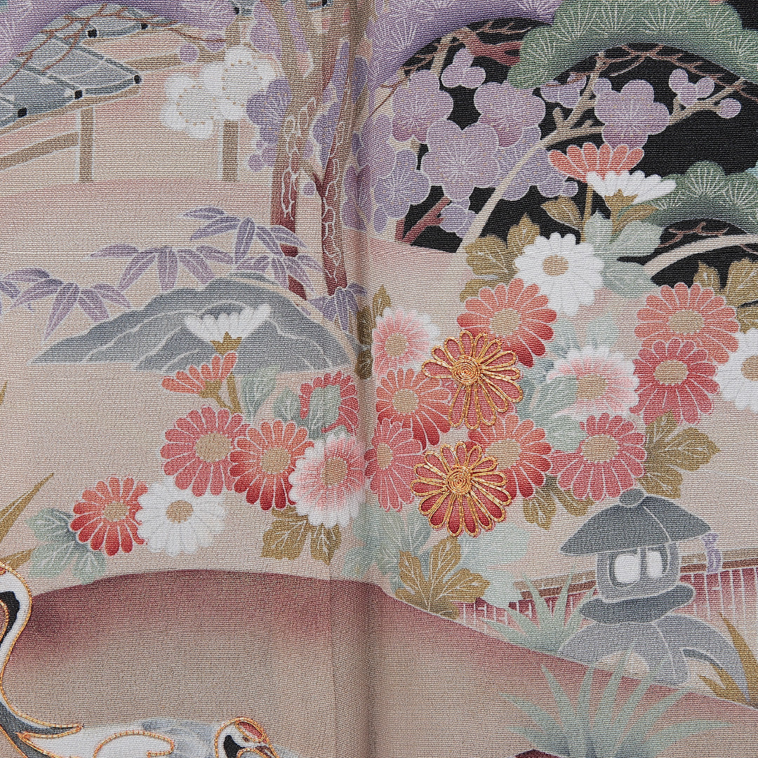 黒留袖 袷 身丈157cm 裄丈62cm 五つ紋 剣片喰 フォーマル Aランク Mサイズ 正絹 比翼仕立て 広衿 鶴 松竹梅 金駒刺繍 1211-F0743