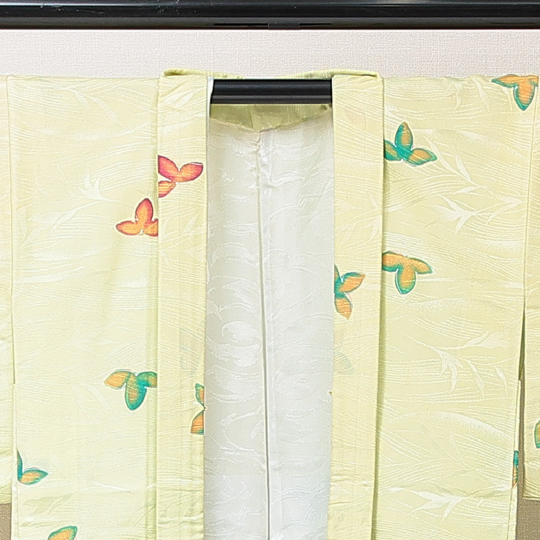 羽織 袷 身丈77cm 裄丈62cm 正絹 Cランク カジュアル Sサイズ 植物柄 緑系 HP 1232-15257