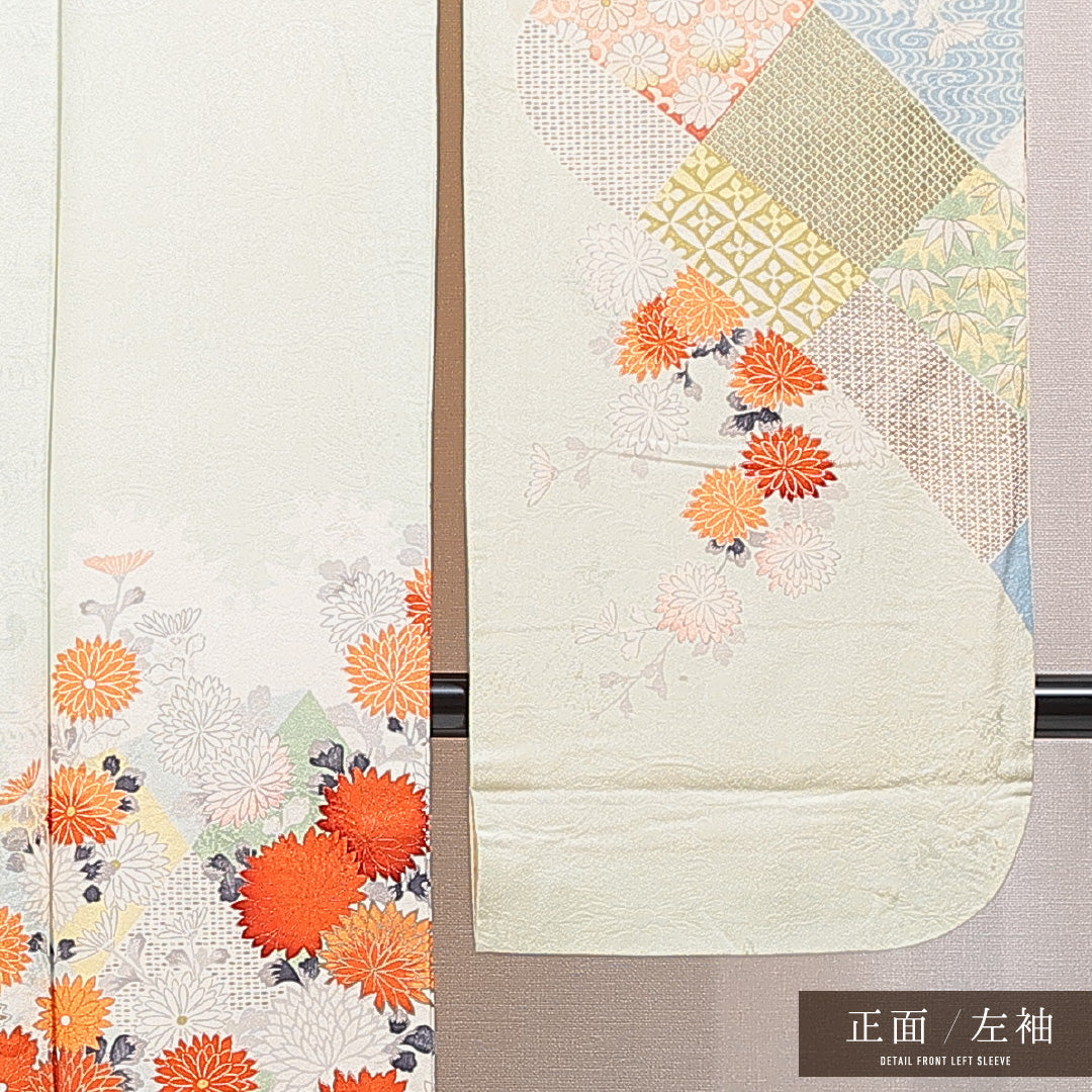 振袖 袷 身丈160cm 裄丈64cm フォーマル Cランク Lサイズ 正絹 広衿 七宝 菊 1213-F0758