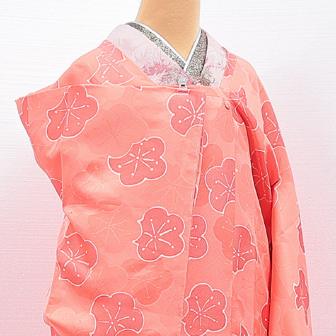 道行コート 袷 身丈87cm 裄丈64cm 正絹 Sランク Mサイズ セミフォーマル ポケットあり 梅 ピンク系 1263-16864